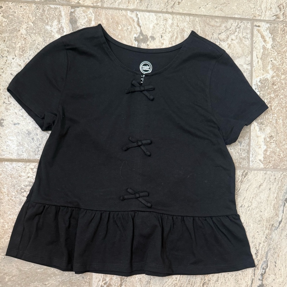 NWT Size Large (10-12) Wonder Nation Black Top with Bow Accents